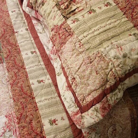 Vintage Patchwork Quilt Set Pink Paisley Reversible Double Girls French Country - Picture 4 of 8